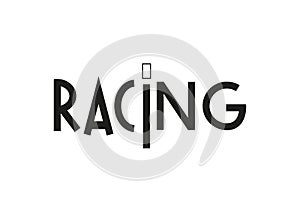 Lettering of racing in black isolated on white background