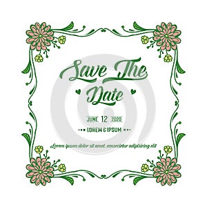 Lettering save the date, with pattern of vintage colorful flower frame. Vector