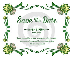 Lettering save the date, with pattern of vintage colorful flower frame. Vector