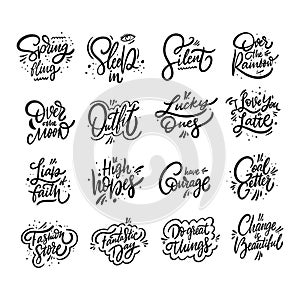 Lettering set inspirational positive phrases. Hand drawn calligraphy. Black color. Vector illustration. Isolated on white