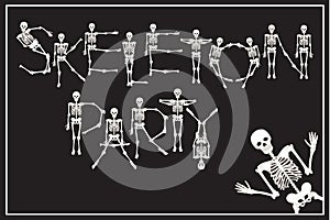 Lettering skeleton party with dancing skeletons font, set of let