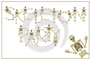 Lettering skeleton party with dancing skeletons font, set of let