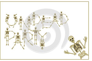 Lettering skeleton party with dancing skeletons font, set of let