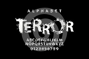 Lettering TERROR and set of white alphabet letters