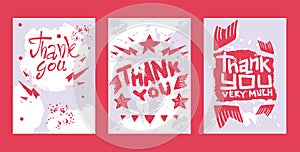 Lettering thank you very much set of cards, banners vector illustration. Beautiful greeting card calligraphy text words