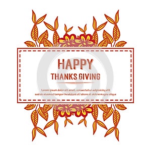 Lettering of thanksgiving, with autumn leaves frame background. Vector