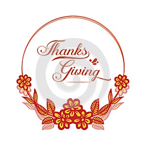 Lettering of thanksgiving, with autumn leaves frame background. Vector