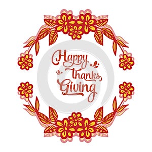 Lettering of thanksgiving, with autumn leaves frame background. Vector