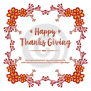 Lettering of thanksgiving, with autumn leaves frame background. Vector