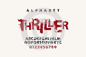 Lettering THRILLER and alphabet letters with blots