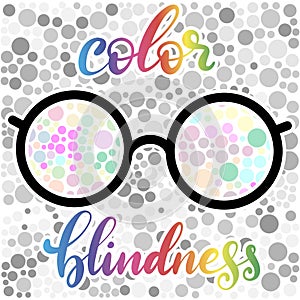 Lettering vector illustration of a word color blindness with test