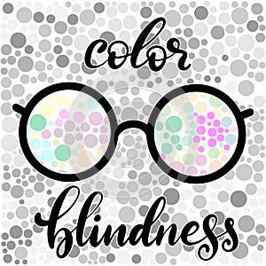 Lettering vector illustration of a word color blindness with test