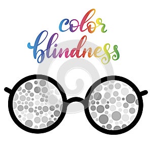 Lettering vector illustration of a word color blindness with test