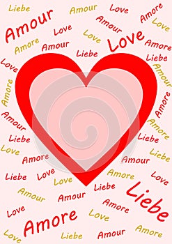 Lettering of the word Love multilingual on pink