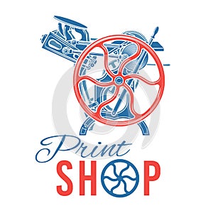 Letterpress print shop vector illustration