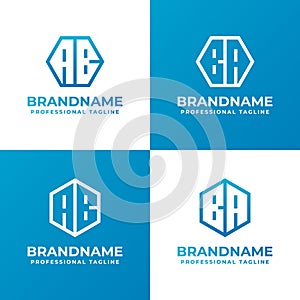 Letters AB and BA Hexagon Logo Set, suitable for business with AB or BA initials