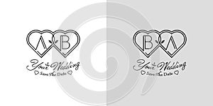 Letters AB and BA Wedding Love Logo, for couples with A and B initials