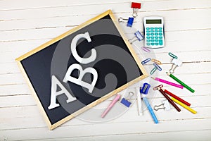 Letters ABC and chalk board