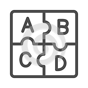 Letters abc, puzzle alphabet line icon, linguistics concept, puzzle pieces letter vector sign on white background