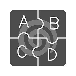 Letters abc, puzzle alphabet solid icon, linguistics concept, puzzle pieces letter vector sign on white background
