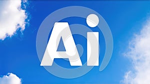 Letters AI on sky blue background with tiny cloud