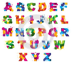 Letters alphabet painted by color splashes vector font photo