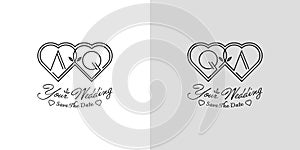 Letters AQ and QA Wedding Love Logo, for couples with A and Q initials