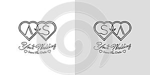 Letters AS and SA Wedding Love Logo, for couples with A and S initials