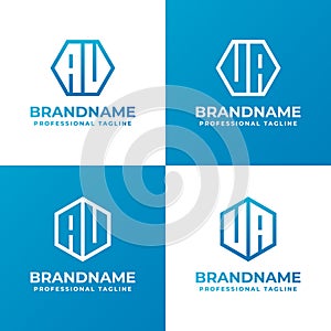 Letters AU or AV and UA or VA Hexagon Logo Set, suitable for business with AU, AV, UA, or VA initials