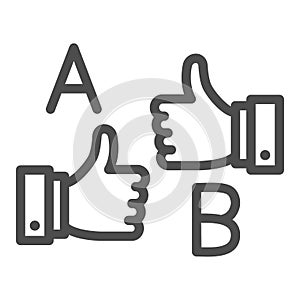 Letters A and B and thumbs up line icon, linguistics concept, learn foreign language vector sign on white background