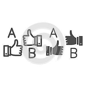 Letters A and B and thumbs up line and solid icon, linguistics concept, learn foreign language vector sign on white