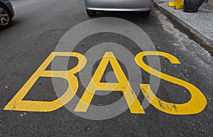 Letters bas on road surface