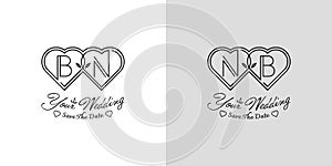 Letters BN and NB Wedding Love Logo, for couples with B and N initials photo