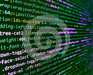 Letters, chars, and digits. Abstract modern virtual computer script. Modern technologies, web cascading design. Programming source