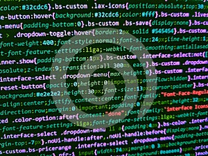 Letters, chars, and digits. Computer programming source code. Programming code screen of software developer. Abstract screen of
