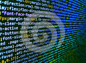Letters, chars, and digits. Modern web network and internet telecommunication technology. Programmer Typing New Lines of HTML Code