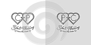 Letters CP and PC Wedding Love Logo, for couples with C and P initials