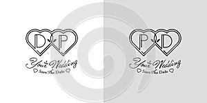 Letters DP and PD Wedding Love Logo, for couples with D and P initials