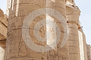 Letters, drawings and signs on the walls of ancient Egyptian temple