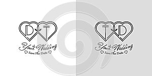 Letters DT and TD Wedding Love Logo, for couples with D and T initials