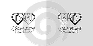 Letters DW and WD Wedding Love Logo, for couples with D and W initials