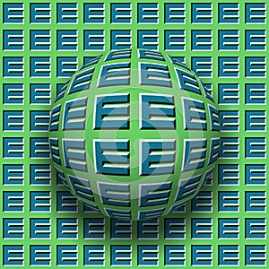 Letters E patterned sphere rolling along the same surface. Abstract vector optical illusion illustration. Motion background