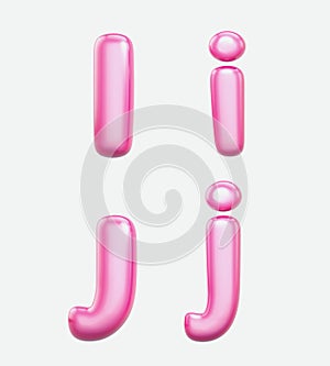 Letters I, J,bublle. Font bubble gum. 3D render set of pink cartoon. Bubble Gum isolated on white background