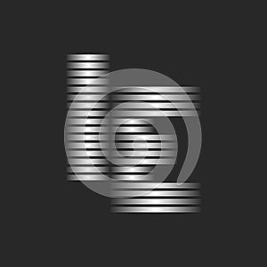 Letters IE or EI initials logo design featuring silver thin parallel horizontal lines, a combination of two letters T and I