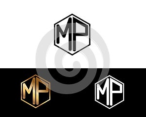 MP letters linked with hexagon shape logo photo