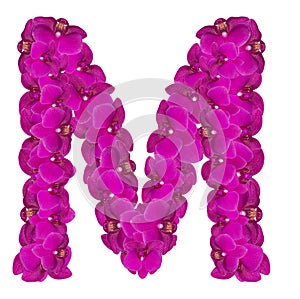 Letters made of pink flowers. M letter - flower alphabet