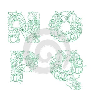 Letters N, O, P, Q pattern logo farm fresh fruits and vegetables