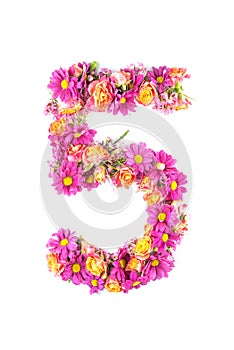 Letters and numbers made from live flowers isolated on white background, make text with flowers alphabet, exclusive idea for graph