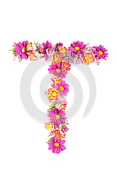 Letters and numbers made from live flowers isolated on white background, make text with flowers alphabet, exclusive idea for graph