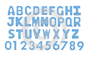 Letters and numerals english alphabet. Color blue